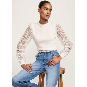 Mint Velvet White Embroidered Sleeve Jumper